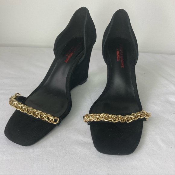 Leandra Medine for Mango Black Suede Wedge Heels - Picture 2 of 6